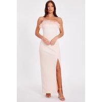Peach Feather Trim Midaxi Dress