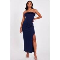 Navy Feather Trim Midaxi Dress