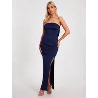 Navy Feather Trim Midaxi Dress