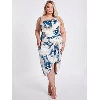 Quiz Curve Teal Marble Print Midi Dress