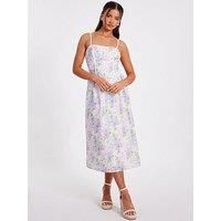 Quiz Petite Floral Embroidered Corset Detail Midi Dress