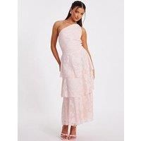 Quiz Petite Pale Pink One Shoulder Tiered Maxi Dress