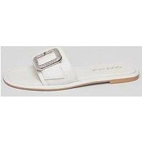 Quiz Wide Fit White Diamante Buckle Sandals