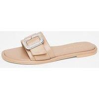 Quiz Women's Nude Wide Fit Diamante Buckle Sandals | Size: 3