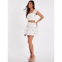 Quiz White Cherry Print Mini Skirt