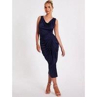 Quiz Navy Cowl Neck Midi Dress