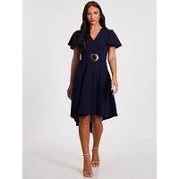 Quiz Navy Dip Hem Dress