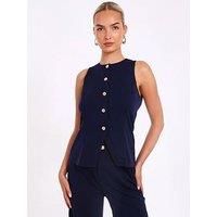 Quiz Women's Navy Button Front Waistcoat | Size: 8