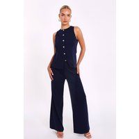 Quiz Women's Navy Wide Leg Trousers | Size: 12