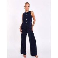 Quiz Women's Navy Wide Leg Trousers | Size: 14
