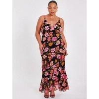 Quiz Curve Black Floral Midaxi Dress