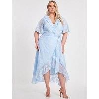 Quiz Curve Pale Blue Jacquard Frill Midaxi Dress