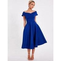 Royal Bardot Midi Dress