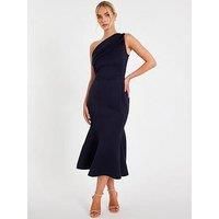Quiz Navy One Shoulder Peplum Dress