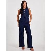 Quiz Navy Pinstripe Wide Leg Trousers