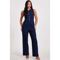 Quiz Navy Pinstripe Wide Leg Trousers