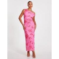 Quiz Pink Mesh Floral Print Midaxi Dress