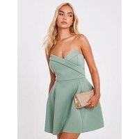 Quiz Women's Light Green Wrap Front Mini Dress in Pale Green | Size: 10