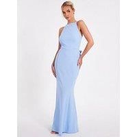 Quiz Blue Halter Neck Fishtail Maxi Dress