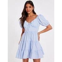 Quiz Blue Gingham Puff Sleeve Dress