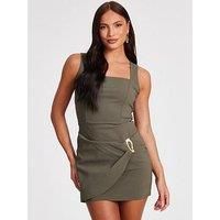 Quiz Khaki Square Neck Mini Dress
