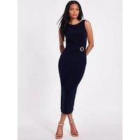 Quiz Women's Navy Buckle Detail Midi Dress | Size: 16