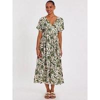 Quiz Khaki Tropical Print Midaxi Dress