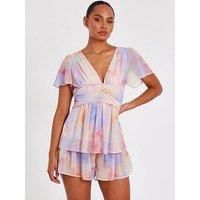 Quiz Light Pink Tie Dye Tiered Playsuit