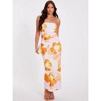 Quiz White Bandeau Floral Midaxi Dress