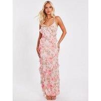 Coral Chiffon Floral Maxi Dress