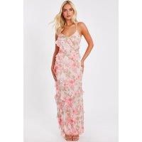 Coral Chiffon Floral Maxi Dress