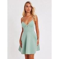 Quiz Women's Light Green Bow Front Skater Dress in Pale Green | Size: 6