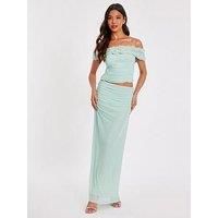 Quiz Women's Light Green Mesh Ruched Midaxi Skirt in Pale Green | Size: 8