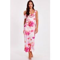 Quiz Women's Pale Pink Satin Tropical Print Midaxi Dress | Size: 8
