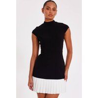Quiz Black Contrast Pleated Mini Dress