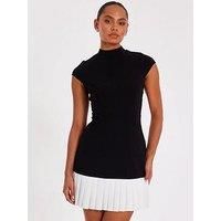 Quiz Black Contrast Pleated Mini Dress