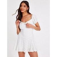 Quiz White Embroidered Milkmaid Playsuit