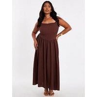 Quiz Curve Brown Drop Waist Midaxi Dress