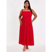 Quiz Curve Red Drop Waist Midaxi Dress