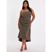 Quiz Curve Khaki Bandeau Midi Dress