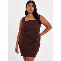 Quiz Curve Brown Square Neck Mini Dress
