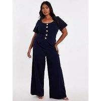 Quiz Curve Navy Button Detail Jumpsuit