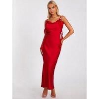 Quiz Women's Red Satin Corsage Midaxi Dress | Size: 8