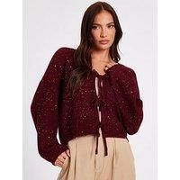 Quiz Women's Burgundy Sequin Tie Front Cardigan Sweater | Size: Medium