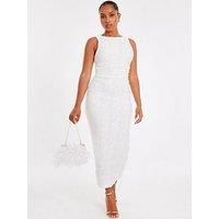Quiz Petite White Jacquard Midaxi Dress