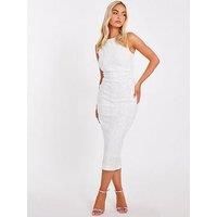 Quiz White Jacquard Midaxi Dress