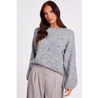 Quiz Women's Grey Ribbon Bow Jumper | Size: Large