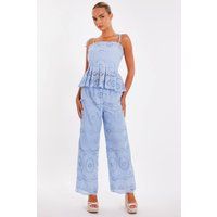 Quiz Women's Light Blue Embroidered Peplum Top | Size: 18