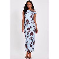 Quiz Women's Light Blue Floral Asymmetric Midaxi Dress | Size: 14