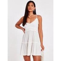 Quiz White Woven Mini Skater Dress